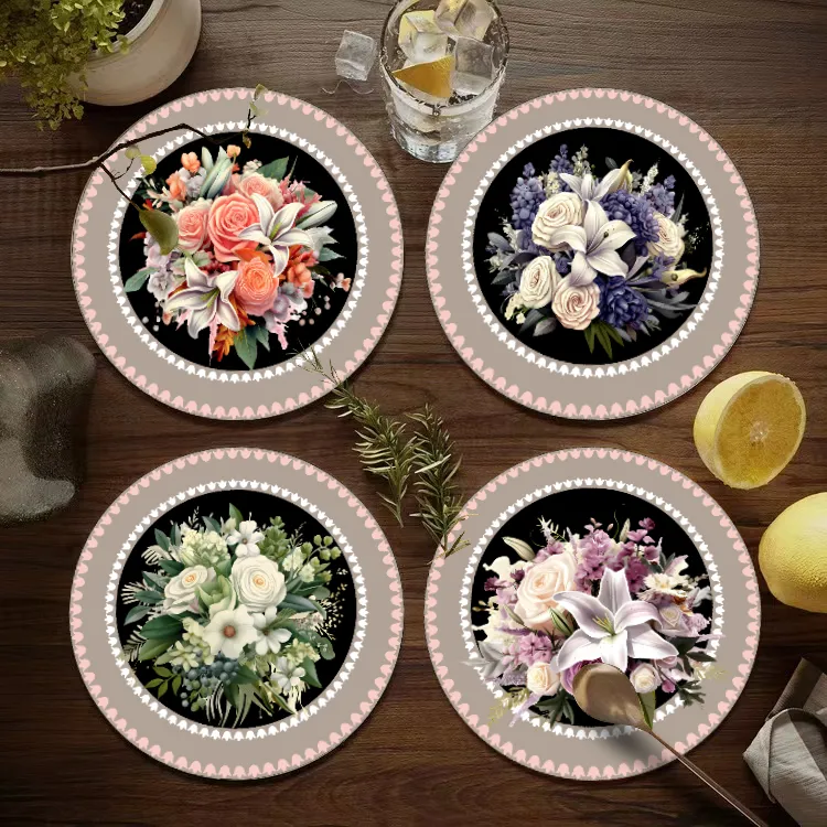 【新疆包邮】拍一发4复古花硅藻泥杯垫茶杯垫圆形杯子防烫隔热垫