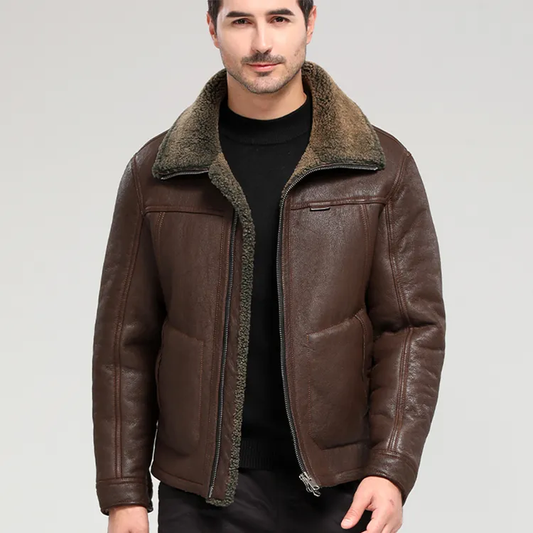 8015高品质男士真皮皮毛一体外套立翻领绵羊毛防风保暖冬季爆款