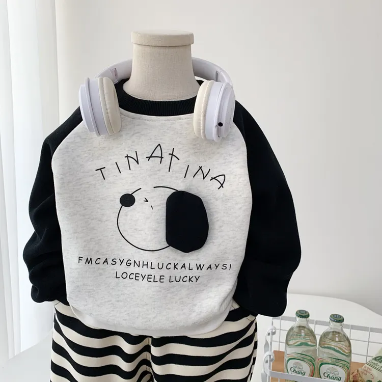 男童一体绒卫衣秋冬装2025新款儿童华棉洋气卡通加绒插肩袖套头衫