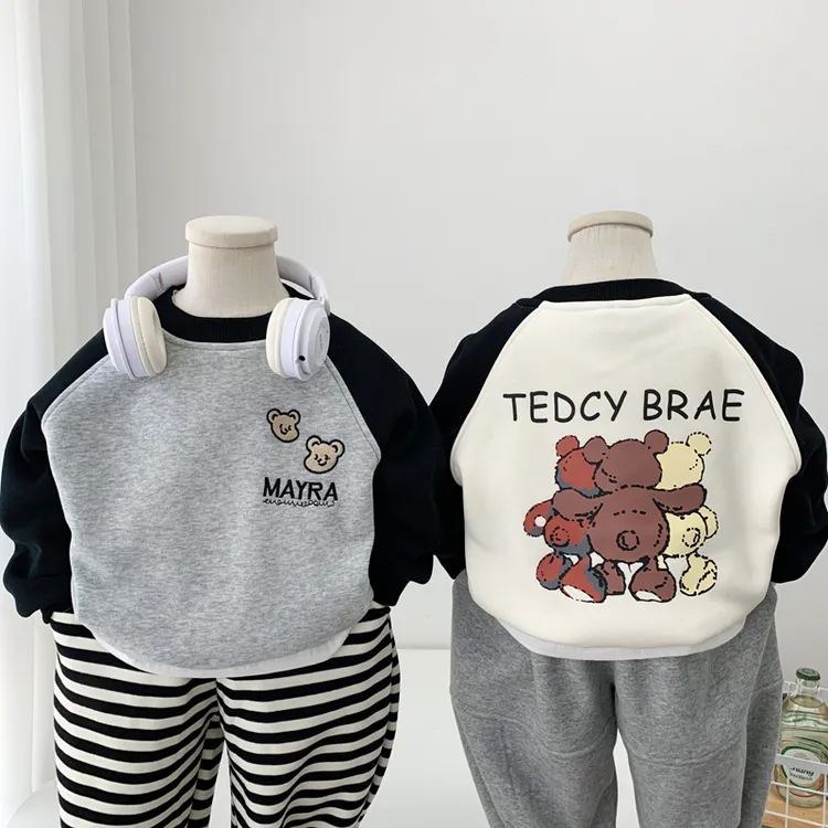 2024秋季新款童装儿童韩版撞色印花卫衣男女童洋气百搭卡通上衣潮