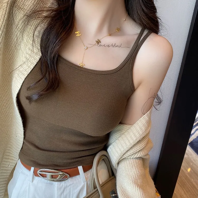 秋冬新款小吊带背心女外穿带胸垫内搭修身打底性感短款美背上衣潮