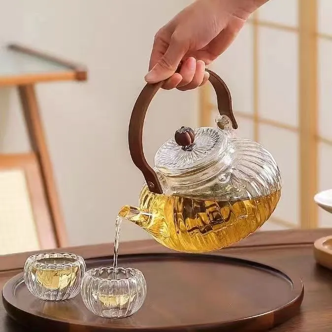 南瓜提梁壶耐热玻璃蒸茶壶煮茶壶电陶炉壶提梁壶泡茶壶家用烧水壶