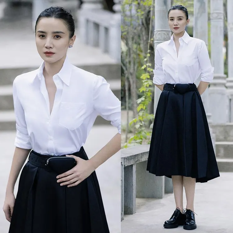 明星宋佳同款白色衬衫女秋季2024新款设计感宽松时尚百搭长袖衬衣