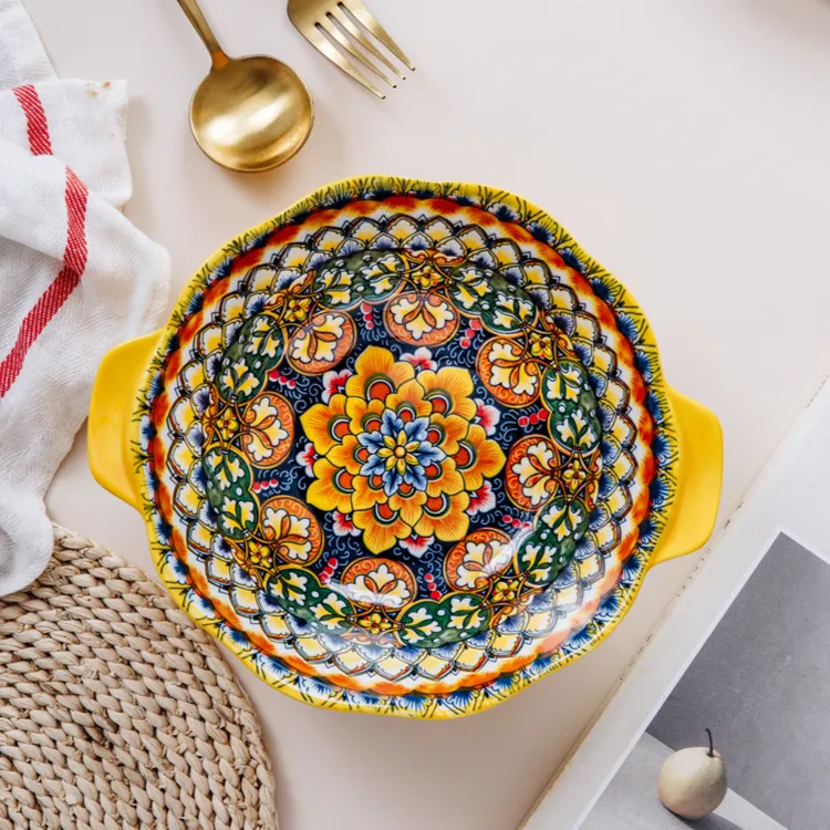 黄金时代-9英寸双耳花边汤碗釉下彩宫廷风高颜值陶瓷日常家用餐具