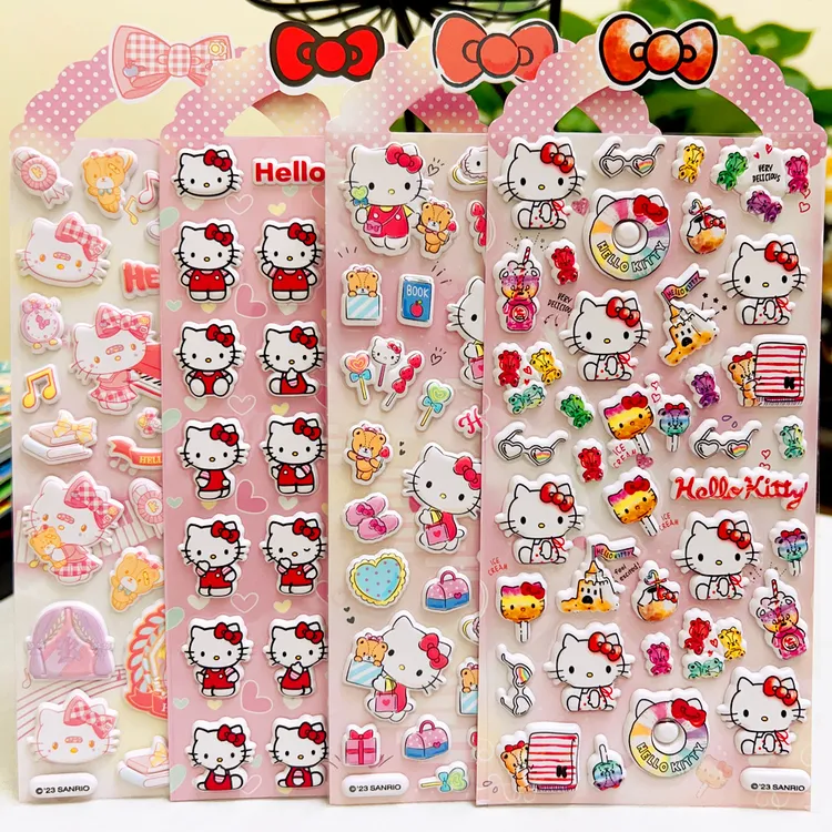 kt猫kitty凯蒂猫卡通立体粘贴纸女孩装扮装饰贴可爱小贴画 送钻贴