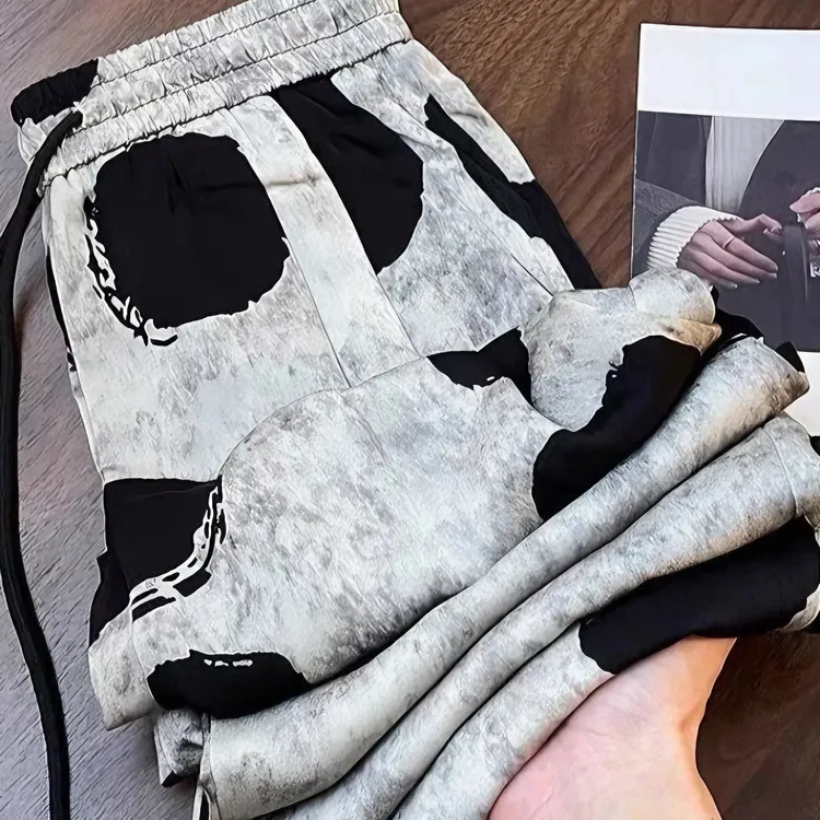 夏季新款印花垂感洋气百搭拖地裤时尚宽松休闲阔腿裤女长款