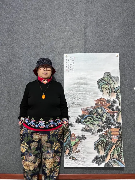 水墨积彩画派著名画家真迹宗英老师-仿古系列-山水云海阁楼