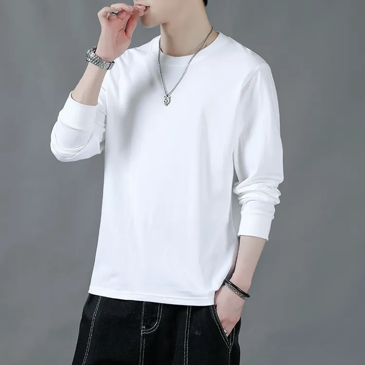 纯色休闲t恤男秋季新款男士宽松卫衣圆领长袖打底衫2024男款外衣T