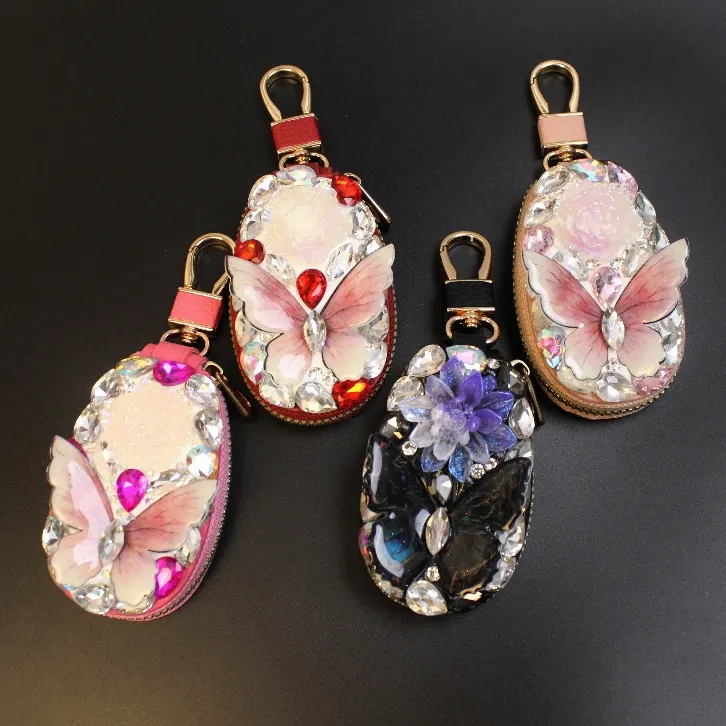 手工镶钻蝴蝶结汽车钥匙包女生可爱锁匙包车钥匙保护套挂饰包挂件