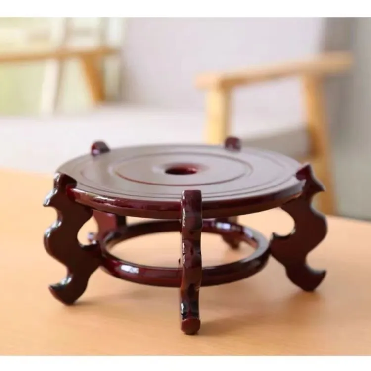 盐灯实木质感底座复古风圆形客厅时尚摆件底座、创意五脚设计中式