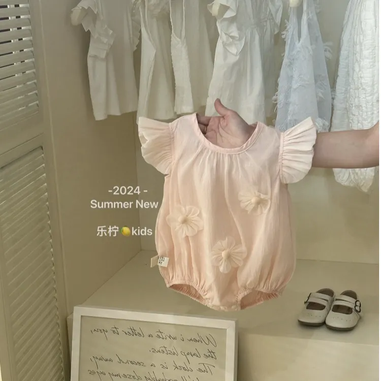 【乐柠kids】儿童节夏季花朵包屁衣宝宝公主哈衣女童小飞袖连身衣服