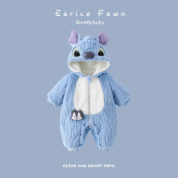 YM婴幼儿宝宝冬季连体衣满月百天爬爬服超萌可爱哈衣外出加棉加厚