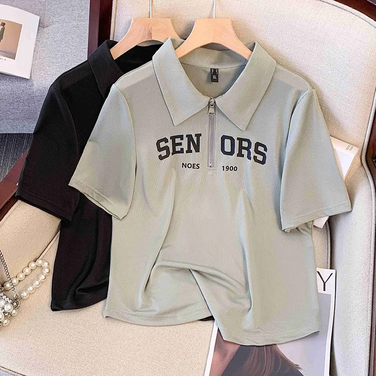 大码女装新款夏装上衣200斤胖妹妹冰丝POLO领减龄T恤3396