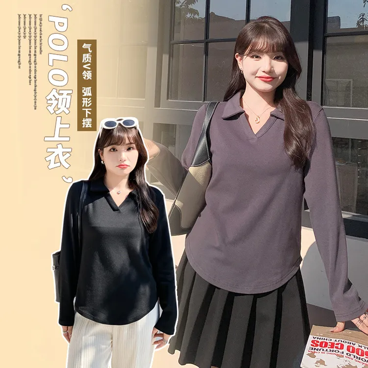 大码胖mm正肩上衣独特气质超好看女装衬衫V领弹力长袖针织衫3326