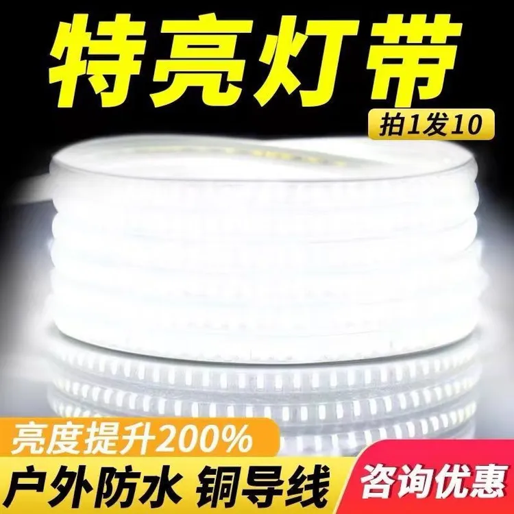 220v灯带led灯条家用超亮客厅氛围三色户外防水防晒灯条围栏亮化