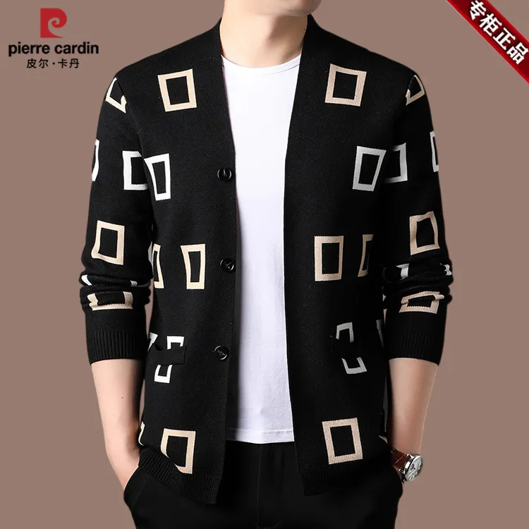 【皮尔卡丹国际大牌】男士羊毛针织开衫夏季外穿休闲宽松毛衣外套男