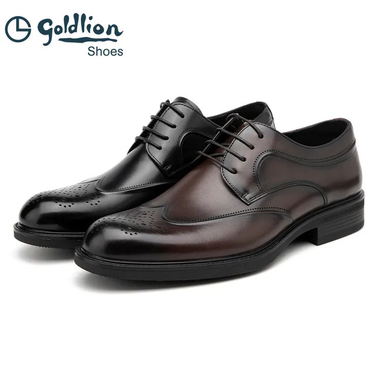 金利来男鞋婚鞋真皮擦色休闲鞋系带英伦商务正装男士布洛克皮鞋男