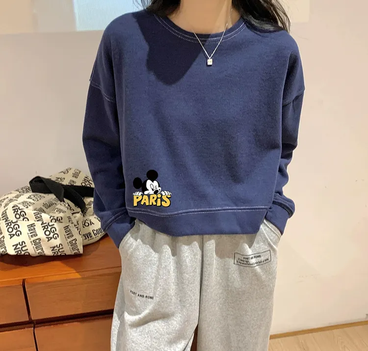 学生长袖短款显瘦小个子短款卫衣女2023秋冬新款圆领薄款韩版上衣