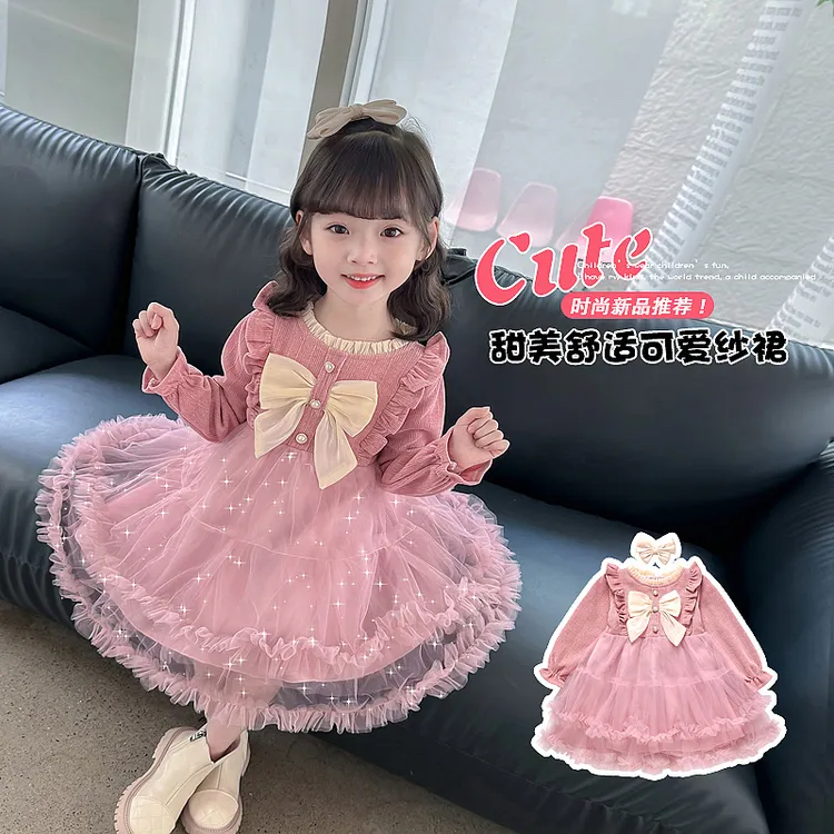 女童公主裙秋装2024新款小女孩洋气宝宝蓬蓬裙子秋冬季儿童连衣裙