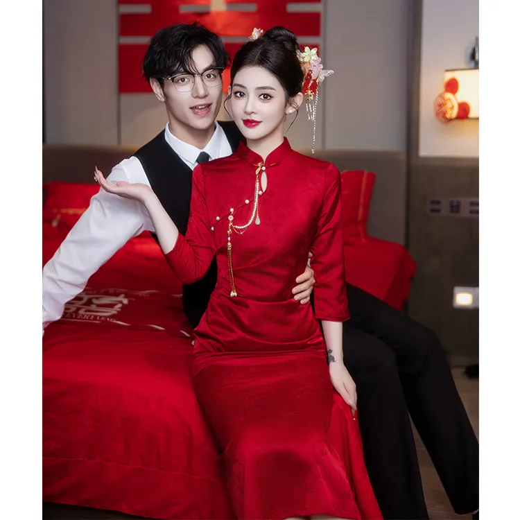 旗袍敬酒服新娘2025新款秋季中式改良红色结婚订婚礼服回门连衣裙