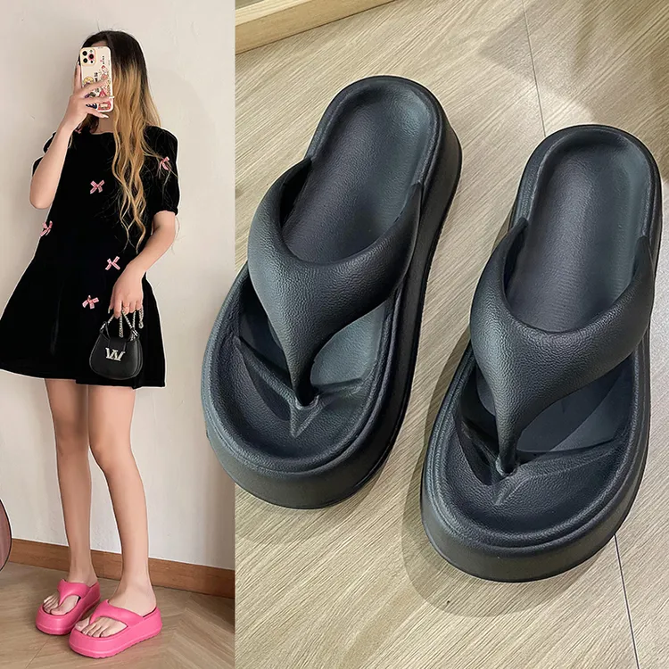 2024夏季网红休闲软底小众厚底防滑百搭复古沙滩韩版简约高跟拖鞋