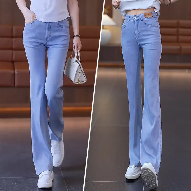 天丝牛仔裤女薄款微喇裤子夏季2025年新款高腰显瘦冰丝垂感喇叭裤