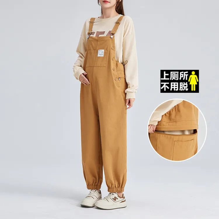 孕妇背带裤春秋款2025新款孕妇装秋装外穿休闲免脱吊带连体裤子女