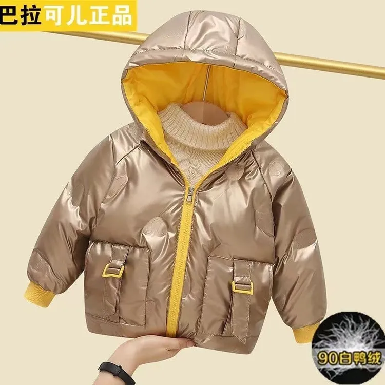 巴拉可儿冬季新款羽绒服保暖连帽亮面男童时尚外套加厚保暖防寒潮