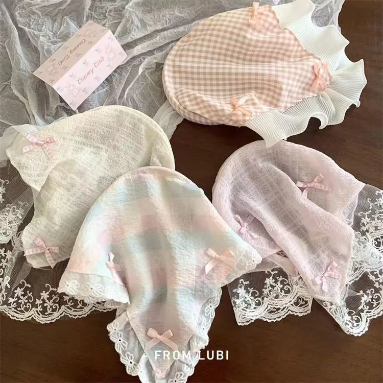 新款小众ins蝴蝶结蕾丝边超大包头三角巾头饰发箍海边拍照发饰女