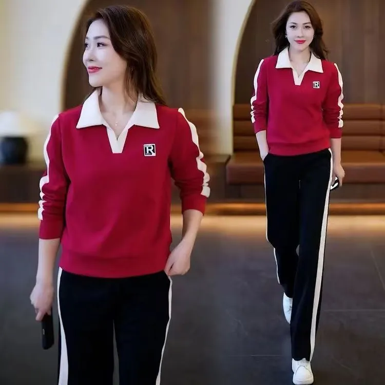 妈妈装运动服套装女春秋新款时尚洋气网红中上休闲跑步服两件套潮