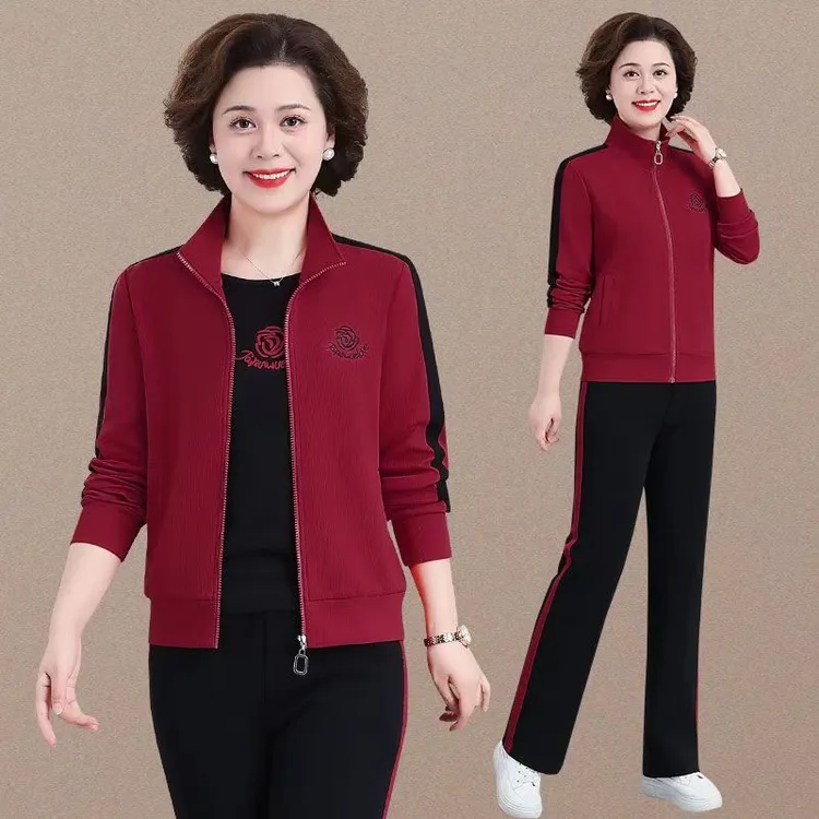 中老年妈妈春装运动服套装新款外套中老年女春秋洋气休闲服三件套
