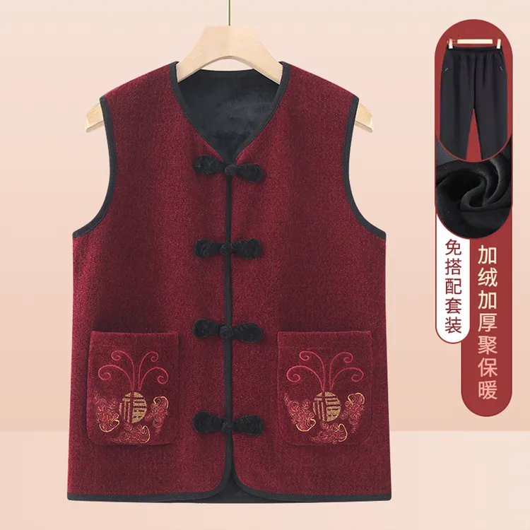 奶奶春秋马甲唐装中老年人秋装女妈妈背心老太太新款坎肩老人衣服