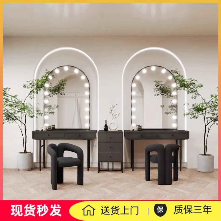 奶油风影楼专业带灯化妆台高级婚纱店美容院彩妆化妆师