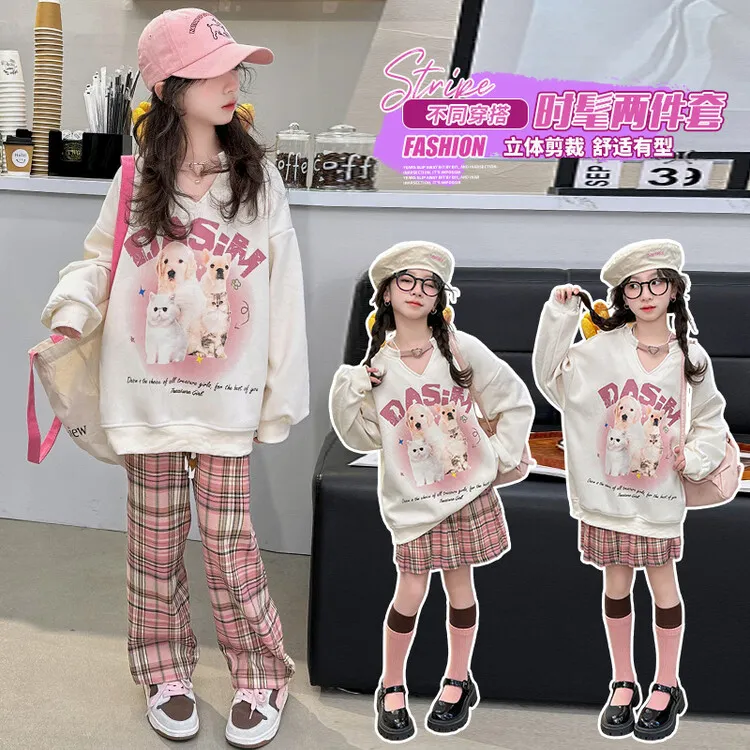 【棠勺】女童舒适时髦宽松洋气亲子印花春秋中大童可爱潮流韩版套装