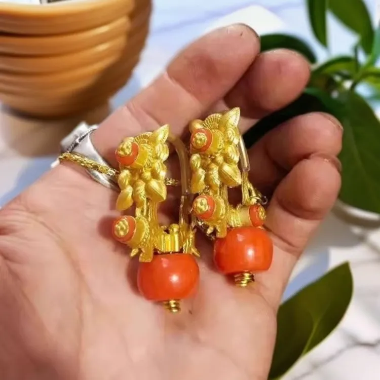 铜合金莫桑石耳饰 藏式女款耳环饰品国潮高级感耳饰藏潮民族风