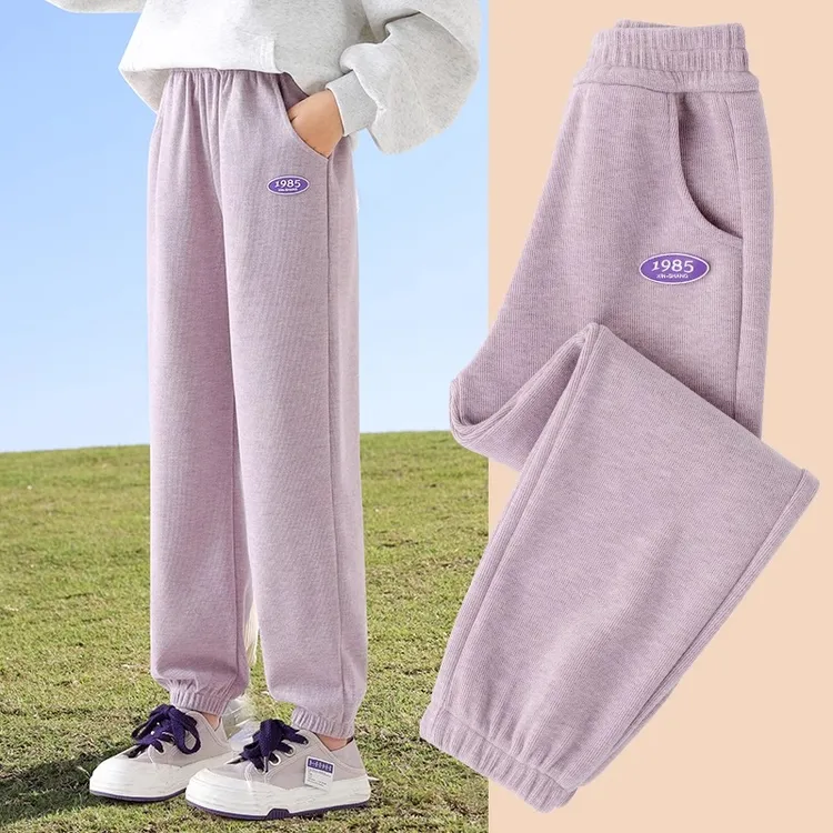 女童裤子2025春秋新款儿童秋冬糯米运动裤薄款长裤中大童加绒卫裤