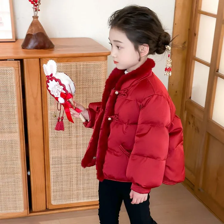 女童羽绒服冬季2025新款儿童红色过年外套宝宝冬装中国风拜年服