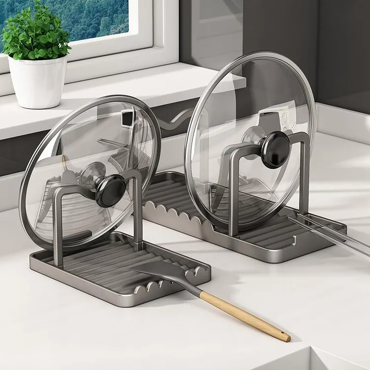 轻奢枪灰锅盖架台面置物架家用锅铲架托多功能放锅盖沥水收纳神器