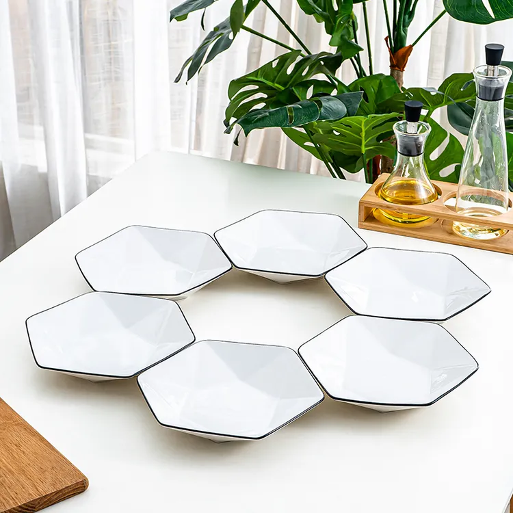钻石六角盘盘碟碗盘创意碟子餐具餐盘6只盘子陶瓷拼盘家用炒菜