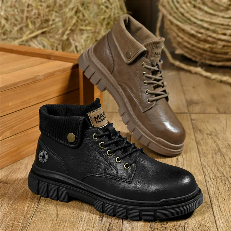 马克华菲男鞋牛仔翻口马丁靴2025新款男士机车工装鞋复古百搭短靴