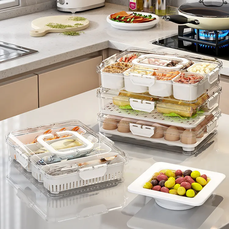 新款冰箱防尘分格收纳盒厨房家用密封保鲜盒手提鸡蛋佐料盒神器