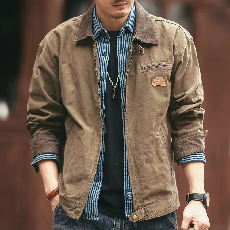 格蓝鹿美式复古重磅工装夹克男潮牌秋季纯棉日系户外猎装痞帅外套