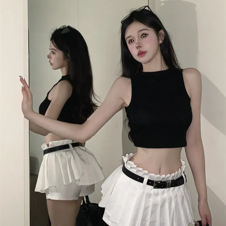 夏季辣妹黑色修身背心女内搭萌妹纯欲风短款露脐网红性感女装流行
