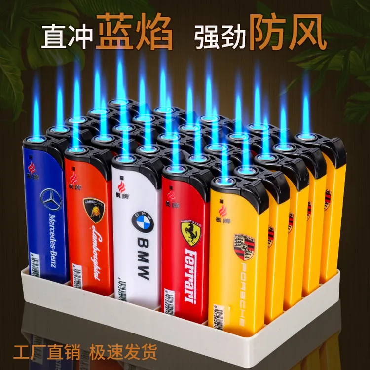 【抢50支】加厚耐用时尚蓝焰直冲防爆塑料便携防风打火机超市批发