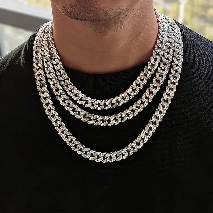 合金项链 潮流镶钻古巴链项链男超嘻哈明星同款百搭个性锁骨链ins