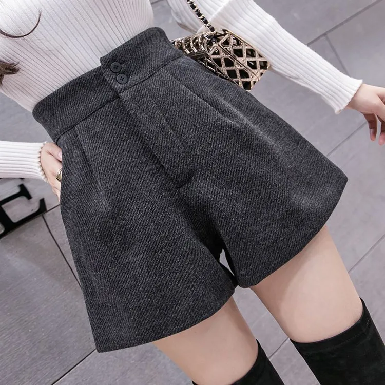 高腰毛呢阔腿裤短裤女爆款2025新款秋冬季大码韩版女士冬天短裤