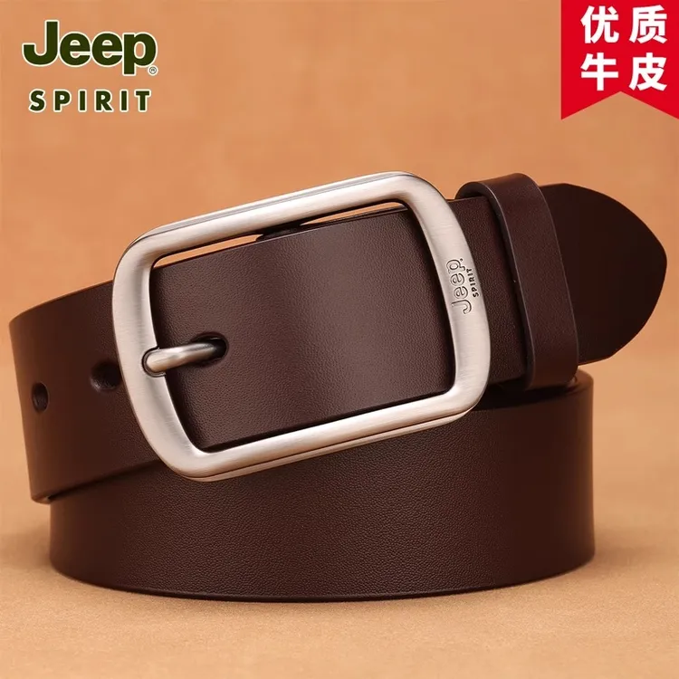 Jeep吉普男士皮带真皮男款2024新款中年青年休闲纯牛皮针扣裤腰带