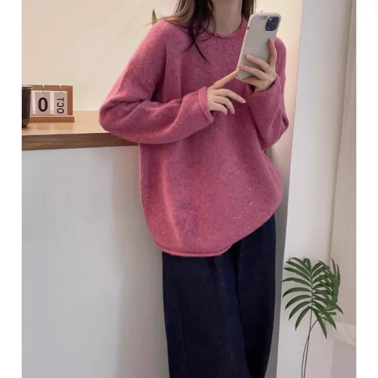 大码软糯慵懒风打底毛衣女秋冬新款胖妹妹气质显瘦遮肚子针织上衣