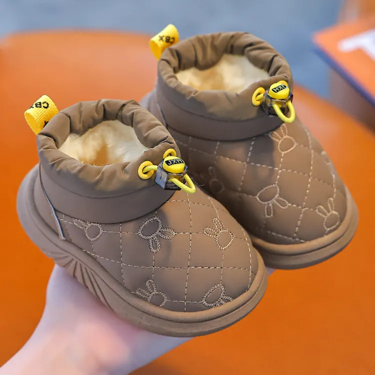 儿童棉鞋冬季套脚低帮二段宝宝加厚软底男女童防水防滑保暖雪地靴