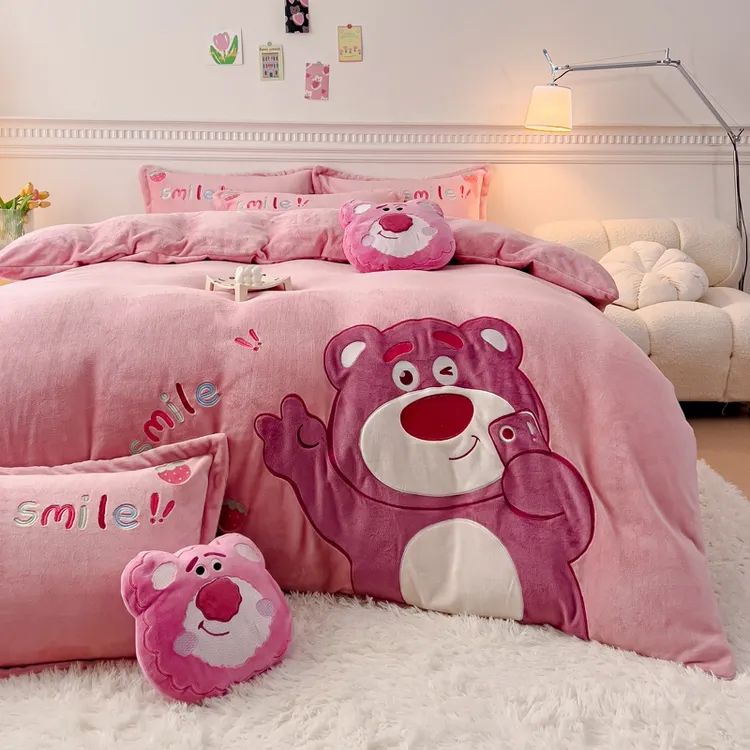 8.5斤儿童可爱卡通加厚加绒牛奶绒贴布绣花四件套宿舍学生双面绒